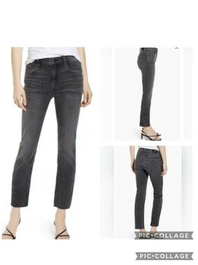 Edwin Bree Washed Black Slim Straight Jeans Cropped Raw Hem Ankle Jeans 28